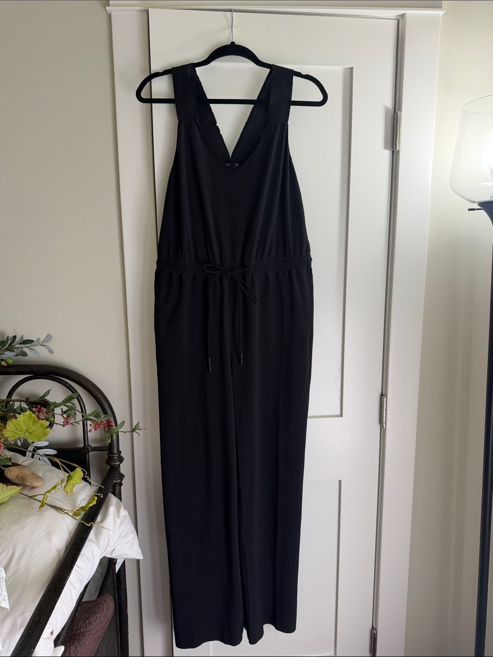 Athleta Black V-Neck Sleeveless Drawstring Jumpsuit